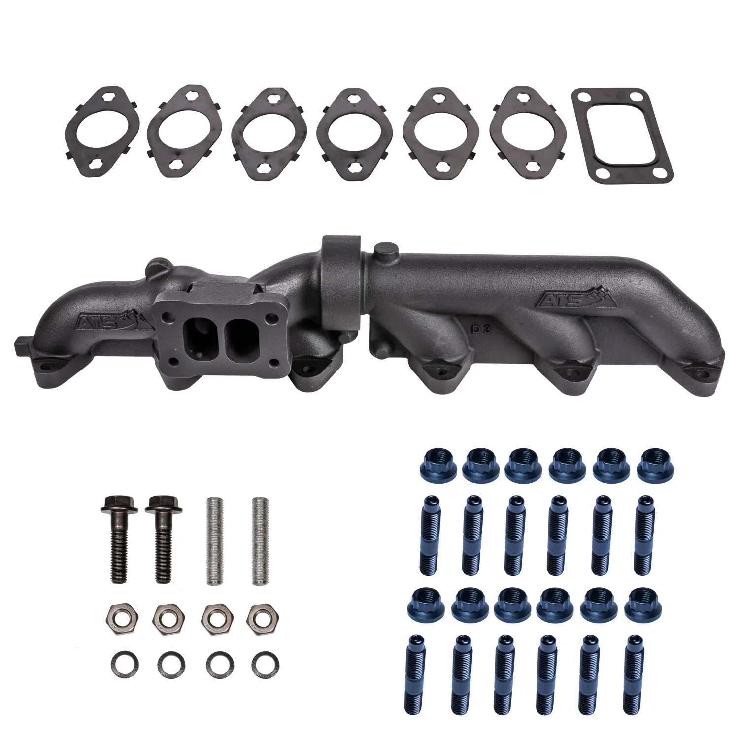 ATS Pulse Flow Exhaust Manifold Kit Fits 2003-2007 5.9L Cummins 2-Piece T3 T4 With Optional Premium Hardware And Gaskets - Image 4